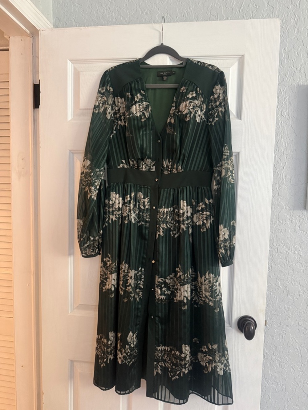 Ted Baker Dark Green Floral Pleated Midi Dress